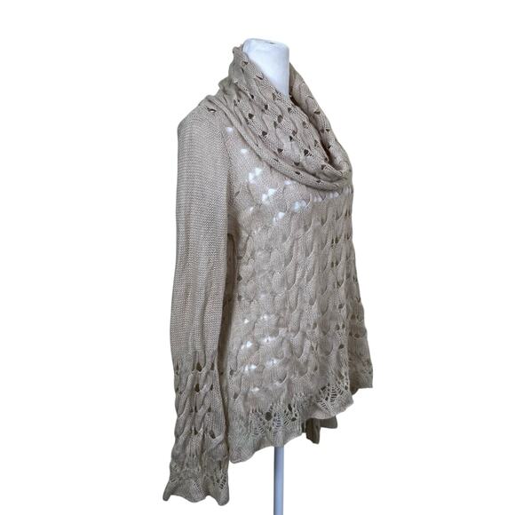 Nine West Sz M Tan Open Cable-knit Cowl Neck Sweater With Bell Sleeves Fairy - Picture 5 of 16